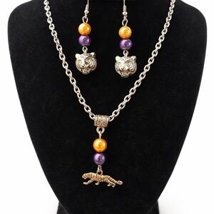 LSU Tigers Necklace & Earrings Set Purple Gold Game Day Tiger Jewelry 21–23”